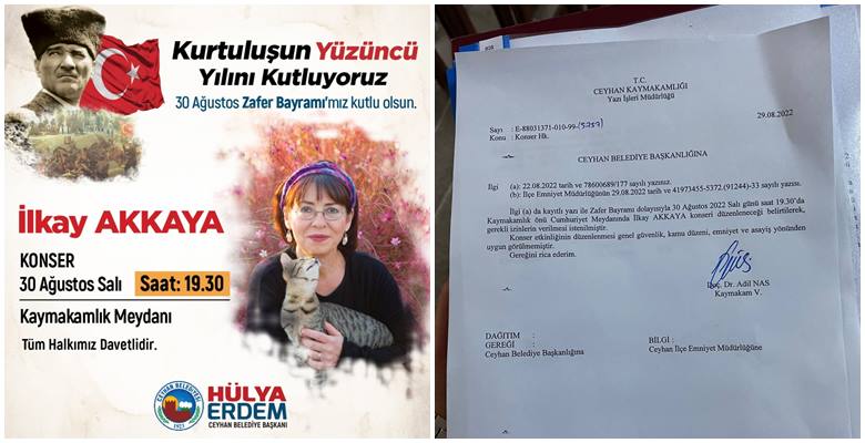 Ceyhan’da İlkay Akkaya Konserine iptal OLAYNET- 30 Ağustos Zafer Bayramı nedeniyle Ceyhan da konser verecek