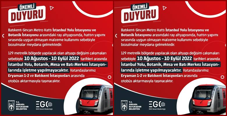    Kızılay-Batıkent Metrosunun devamı niteliğinde olan, Ulaştırma ve Altyapı Bakanlığı