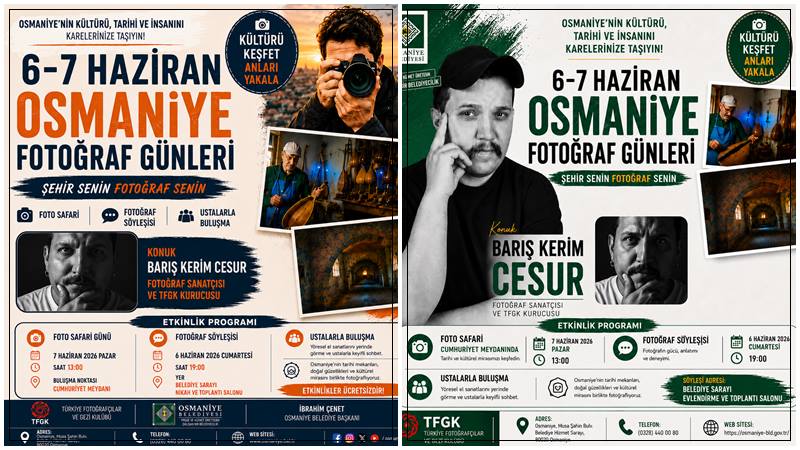 Osmaniye’de sanat rüzgarı: fotoğraf günleri başlıyor Osmaniye, 3-8 Haziran tarihleri arasında büyük bir kültür, sanat şölenine